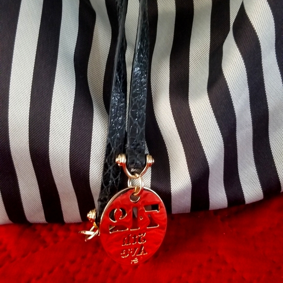 Henri Bendel Striped Sateen And Leather Hobo Convertible Crossbody- Large - Picture 3 of 13